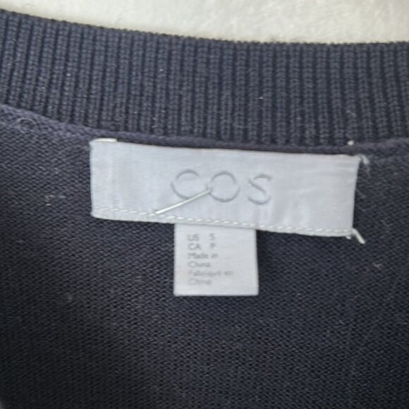 COS 100% wool two toned crew neck lightweight sweater green navy size small - Picture 2 of 5